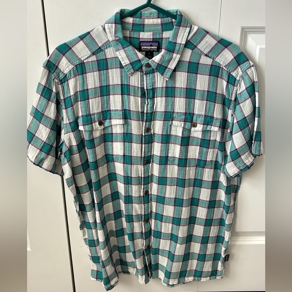Patagonia‎ Button Down Shirt Mens Large Short Sleeve Organic Cotton